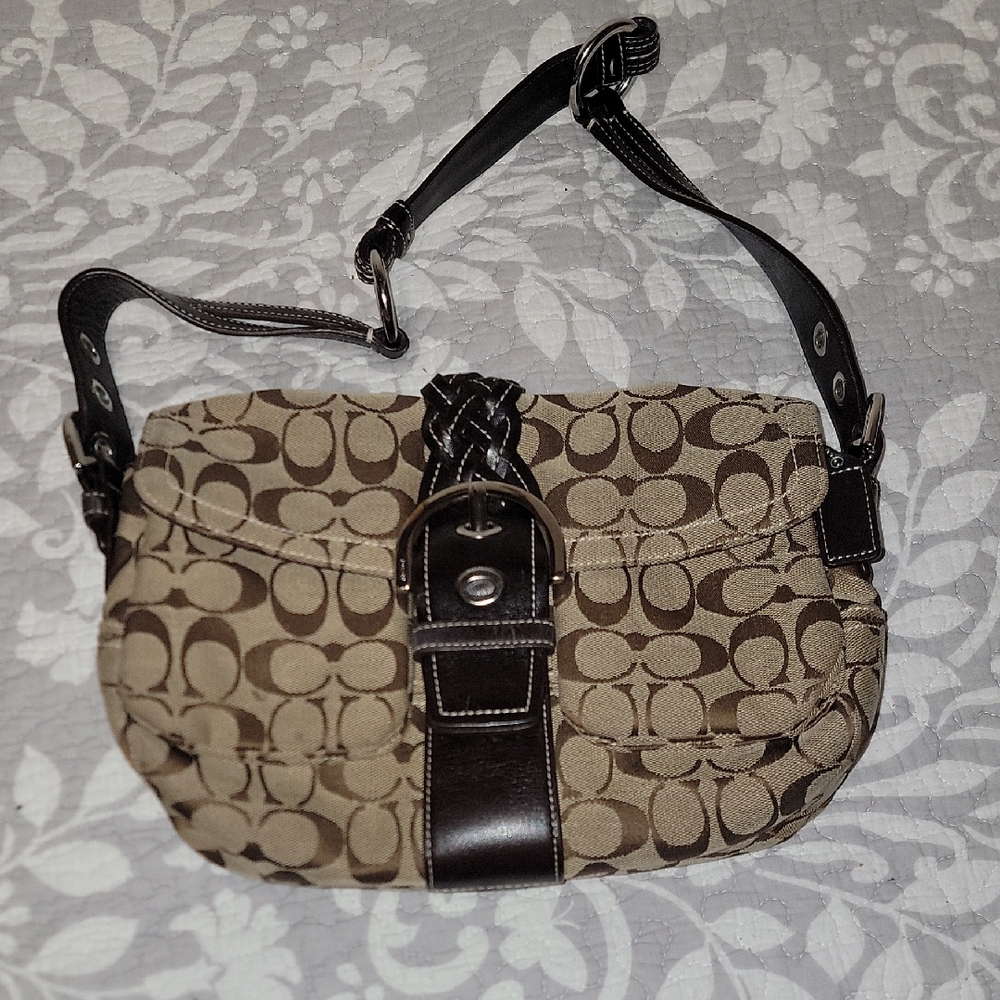 Coach Tan and Brown Signature Shoulder Bag